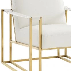 TOV STANFORD ARM CHAIR: IVORY ECO LEATHER, GOLD Living Room