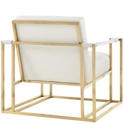 TOV STANFORD ARM CHAIR: IVORY ECO LEATHER, GOLD Living Room