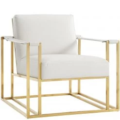 TOV STANFORD ARM CHAIR: IVORY ECO LEATHER, GOLD Living Room