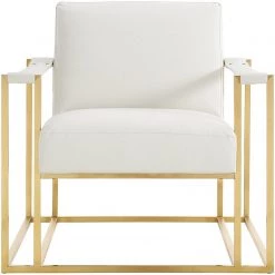 TOV STANFORD ARM CHAIR: IVORY ECO LEATHER, GOLD Living Room