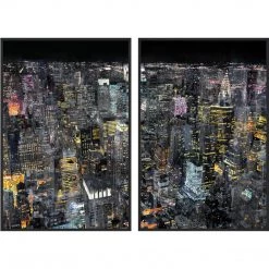 L ART "STARRY CITY I & II" GLASS FRAMED ART