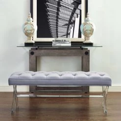 TOV Living Room STELLAR GRAY VELVET + ACRYLIC BENCH 5 TOV Living Room STELLAR GRAY VELVET + ACRYLIC BENCH