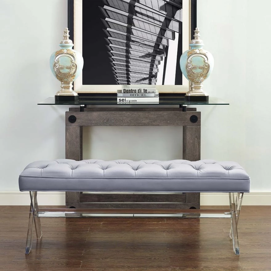 TOV Living Room STELLAR GRAY VELVET + ACRYLIC BENCH 3 TOV Living Room STELLAR GRAY VELVET + ACRYLIC BENCH