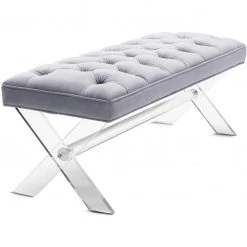TOV Living Room STELLAR GRAY VELVET + ACRYLIC BENCH 4 TOV Living Room STELLAR GRAY VELVET + ACRYLIC BENCH