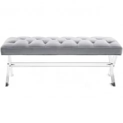 TOV Living Room STELLAR GRAY VELVET + ACRYLIC BENCH