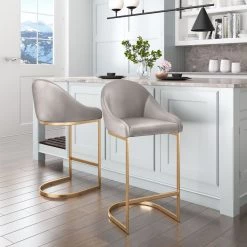 ZUO Furniture STEVIE BAR STOOL: GREY VELVET
