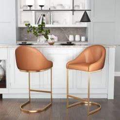 ZUO STEVIE BAR STOOL: TAN LEATHERETTE Furniture