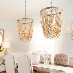 CYAN Lighting STRANDED WOOD BEADED PENDANT | SMALL