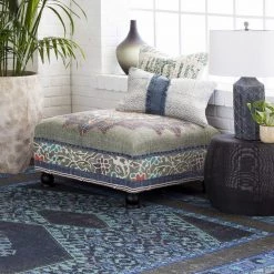 SURYA KAMALA COCKTAIL OTTOMAN: GRAY, DENIM Living Room