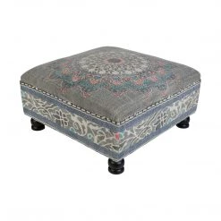 SURYA KAMALA COCKTAIL OTTOMAN: GRAY, DENIM Living Room