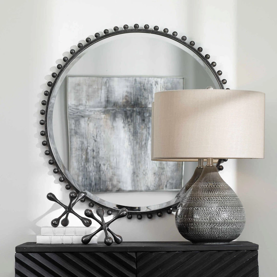 UTTERMOST TAZA ROUND MIRROR: ANTIQUE BLACK 3 UTTERMOST TAZA ROUND MIRROR: ANTIQUE BLACK