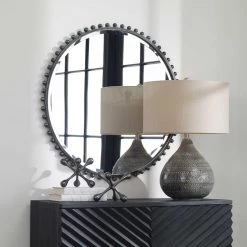 UTTERMOST TAZA ROUND MIRROR: ANTIQUE BLACK