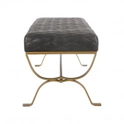 MOES TEATRO ANTIQUE BLACK QUILTED LEATHER BENCH