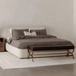 MOES TEATRO ANTIQUE BLACK QUILTED LEATHER BENCH