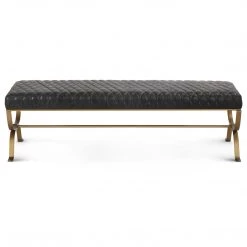 MOES TEATRO ANTIQUE BLACK QUILTED LEATHER BENCH