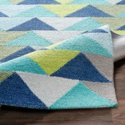 SURYA POP ANGLES WOOL RUG: BLUE, LIME