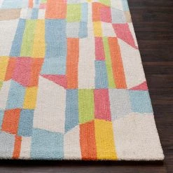 SURYA POP LAYERS WOOL RUG: CORAL, SKY