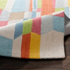 SURYA POP LAYERS WOOL RUG: CORAL, SKY