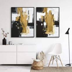 L ART "THE GRID" CANVAS ART DIPTYCH