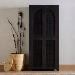 FOUR HANDS Furniture TILDA BLACK WASH MANGO + CANE TALL CABINET