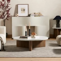 FOUR HANDS TOLI ITALIAN WHITE MARBLE + OAK COFFEE TABLE Furniture