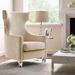 TOV CHAMPAGNE TEXTURED VELVET WING CHAIR Living Room