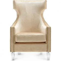 TOV CHAMPAGNE TEXTURED VELVET WING CHAIR Living Room