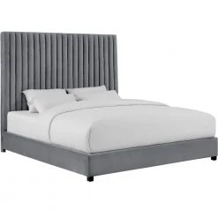 TOV MISCHA GREY VELVET BED Bedroom