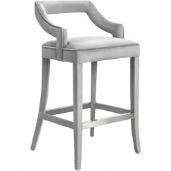 TOV MAURA GRAY VELVET BAR STOOL