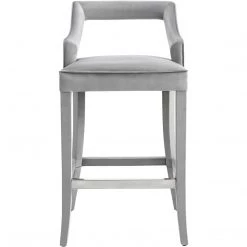 TOV MAURA GRAY VELVET BAR STOOL