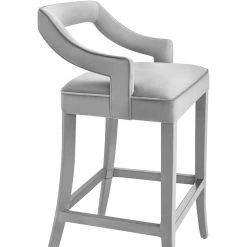 TOV MAURA GRAY VELVET BAR STOOL
