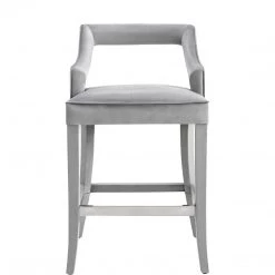 TOV Kitchen + Dining MAURA GRAY VELVET COUNTER STOOL