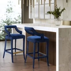 TOV Kitchen + Dining MAURA NAVY VELVET BAR STOOL 11 TOV Kitchen + Dining MAURA NAVY VELVET BAR STOOL