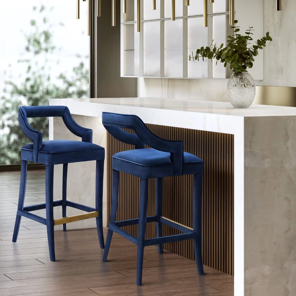 TOV Kitchen + Dining MAURA NAVY VELVET BAR STOOL 6 TOV Kitchen + Dining MAURA NAVY VELVET BAR STOOL