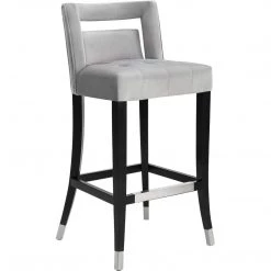 TOV YORK GRAY VELVET BAR STOOL