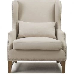 TOV DEVON BEIGE LINEN WING CHAIR Living Room