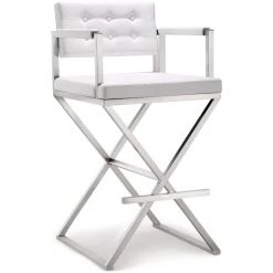 TOV Kitchen + Dining DIRECTOR BAR STOOL: WHITE | STAINLESS 15 TOV Kitchen + Dining DIRECTOR BAR STOOL: WHITE | STAINLESS