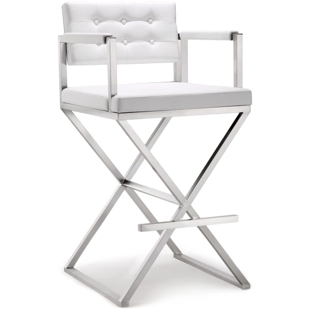 TOV Kitchen + Dining DIRECTOR BAR STOOL: WHITE | STAINLESS 8 TOV Kitchen + Dining DIRECTOR BAR STOOL: WHITE | STAINLESS