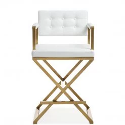 TOV Kitchen + Dining DIRECTOR COUNTER STOOL: WHITE | GOLD