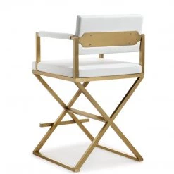 TOV Kitchen + Dining DIRECTOR COUNTER STOOL: WHITE | GOLD