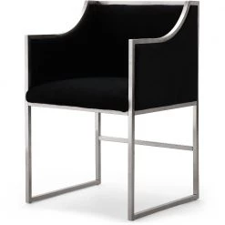 TOV Kitchen + Dining MIDORI BLACK VELVET ARM CHAIR | SILVER