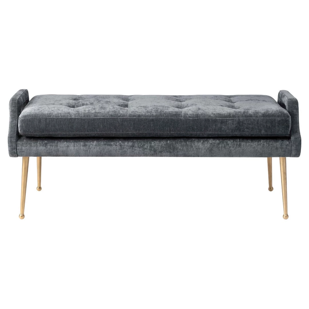 TOV Living Room DEJA SLUB VELVET BENCH: GRAY 1 TOV Living Room DEJA SLUB VELVET BENCH: GRAY