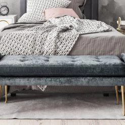 TOV Living Room DEJA SLUB VELVET BENCH: GRAY 9 TOV Living Room DEJA SLUB VELVET BENCH: GRAY