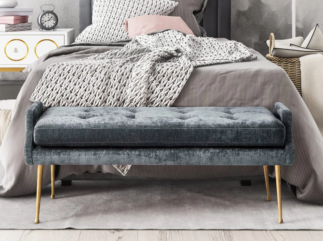 TOV Living Room DEJA SLUB VELVET BENCH: GRAY 5 TOV Living Room DEJA SLUB VELVET BENCH: GRAY