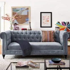 TOV Living Room HANNY GREY VELVET SOFA
