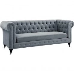 TOV Living Room HANNY GREY VELVET SOFA