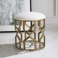 UTTERMOST TRELLIS ANTIQUE BRASS ACCENT STOOL