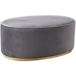 TOV Living Room TULA OVAL VELVET COCKTAIL OTTOMAN: GRAY