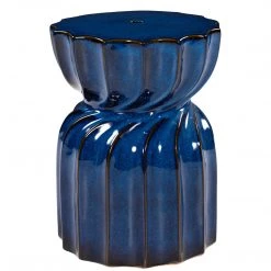 SURYA TWIST CERAMIC GARDEN STOOL: BLUE