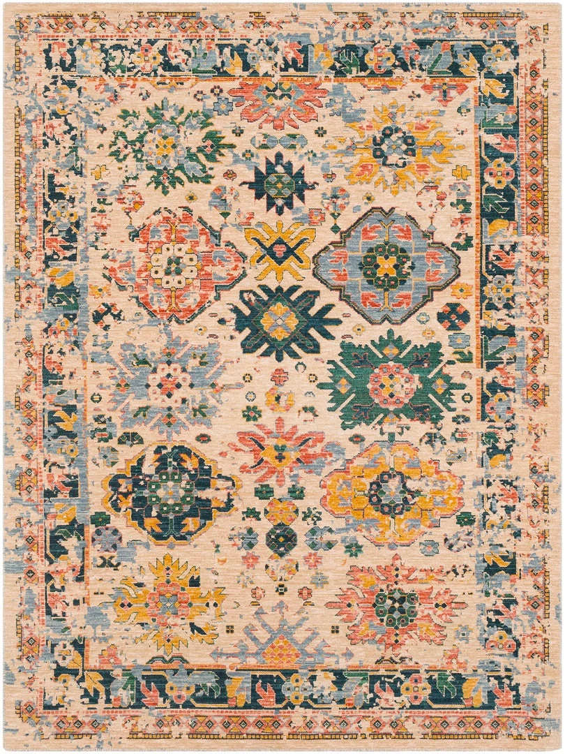 SURYA HUSINA WOOL RUG: WHEAT, EMERALD MULTI 1 SURYA HUSINA WOOL RUG: WHEAT, EMERALD MULTI